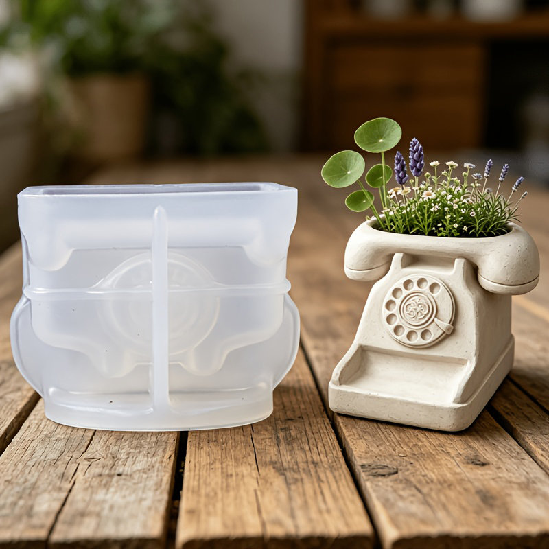 3D Printing Vase - 3D Vintage Draaitelefoon Succulent Pot Siliconen