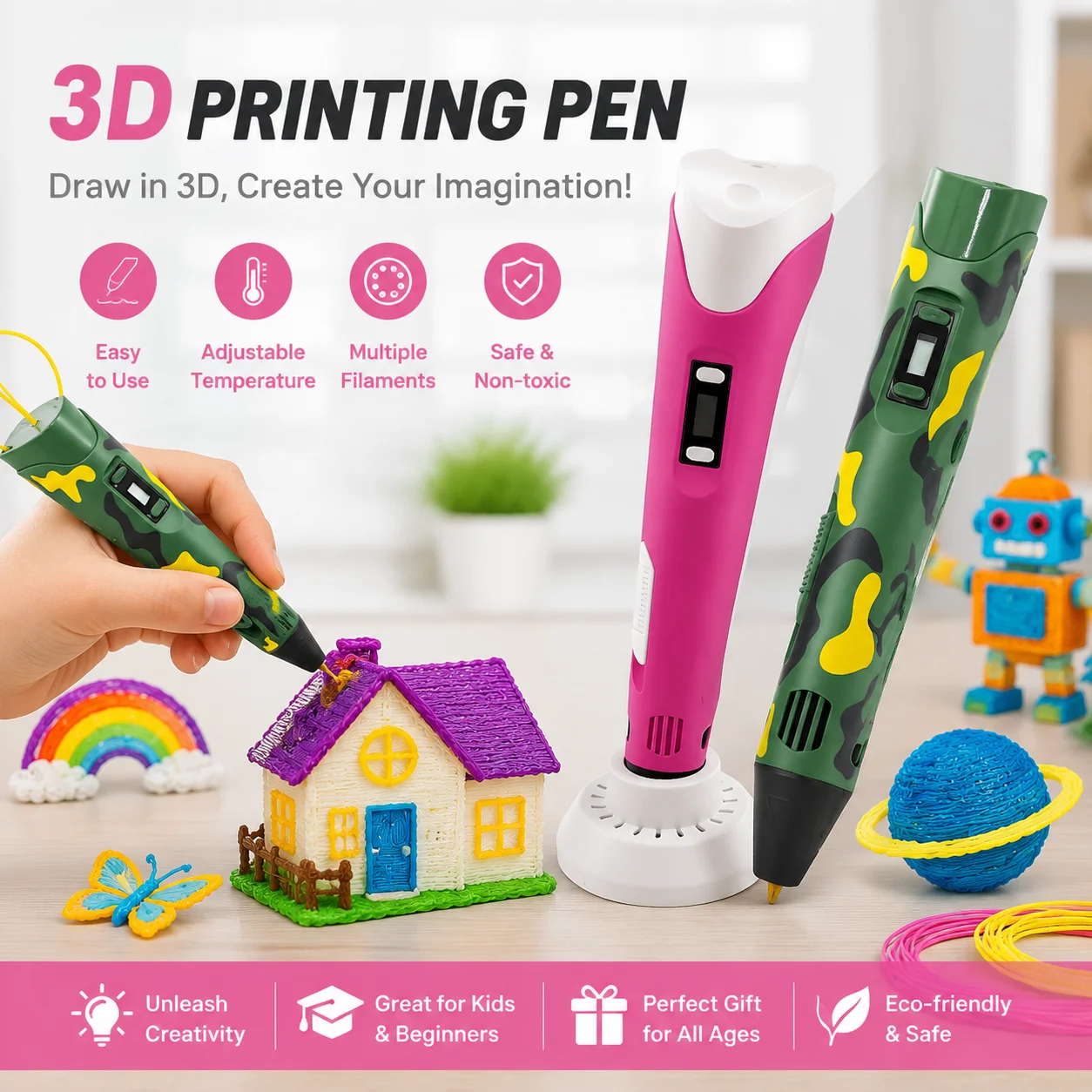 3D Printing Pen For Adults - 3D-printpen met 9M PLA-filament, hittebestendig, DIY