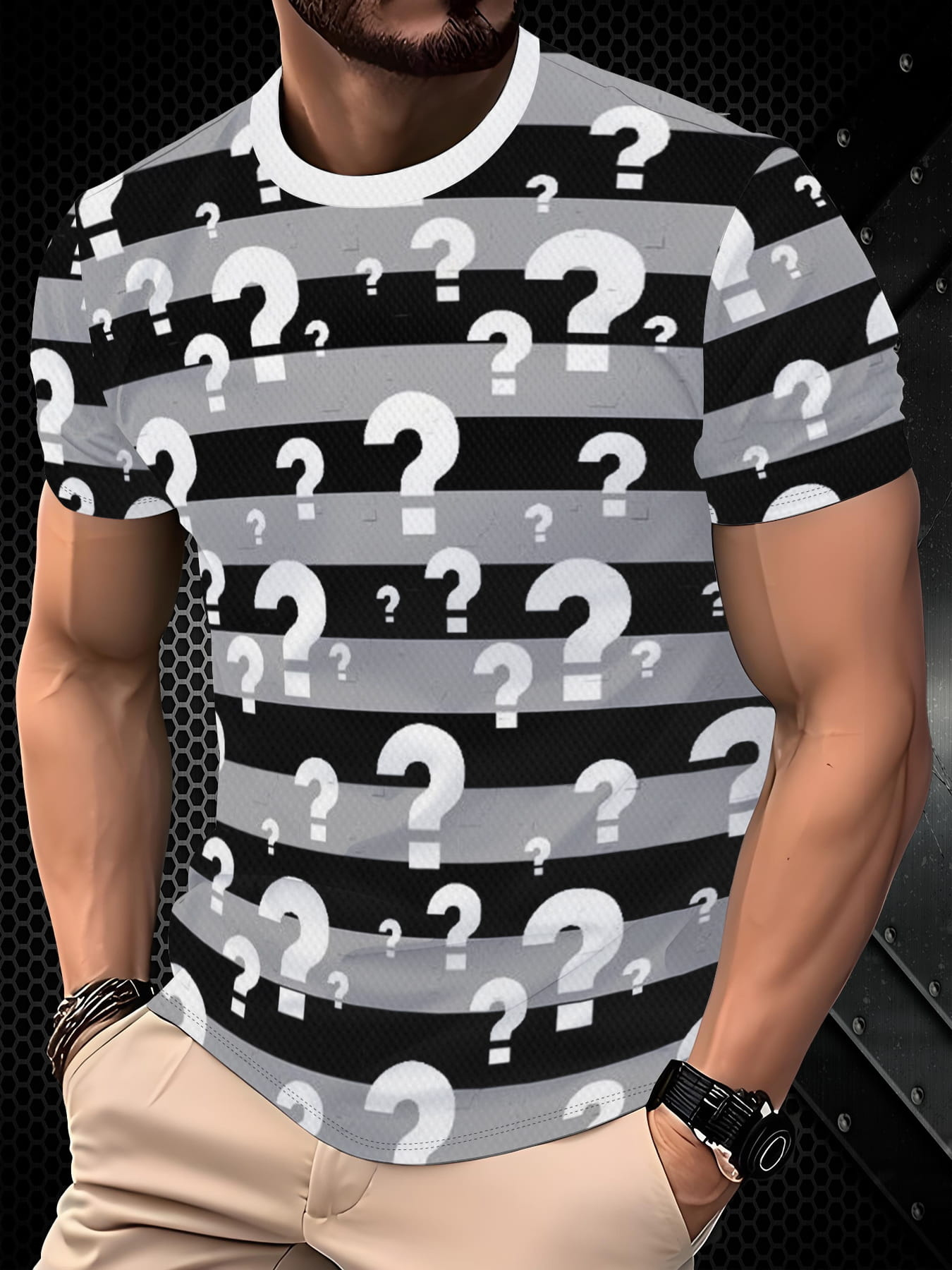 3D Printing Question - Heren zwart grijs gestreept T-shirt met